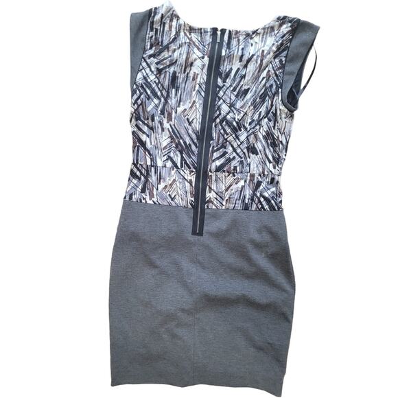 BCBGMAXAZRIA Gray Layered Graphic Bodycon Dress M Abstract Modern Career Capsule - Picture 8 of 10